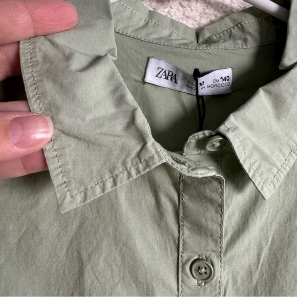 Zara NWT Girls Green Cropped Button Front Pocket Cropped Long Sleeve Top Size 10 - Picture 8 of 11